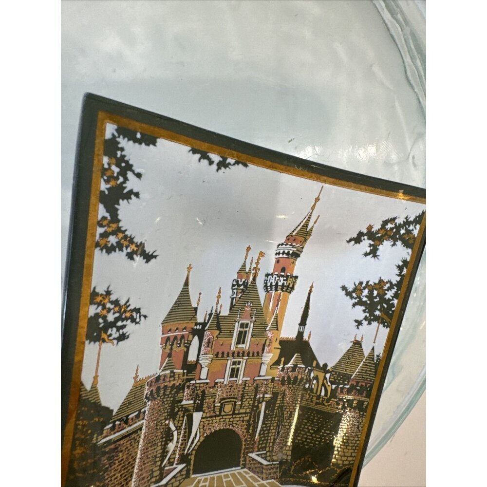 Vintage Walt Disney Disneyland Castle Trinket Jewelry Tray Glass Dish Houze Art - Picture 4 of 8